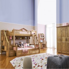 千匠一品儿童家具白蜡木橡木实木框架+环保油漆1.35米双层床F9011-X