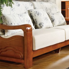△千匠一品中式风格进口橡胶木+耐磨亚麻高密度海绵沙发组合8205-X