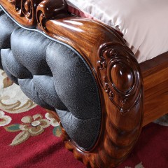 【精品】千匠一品 轻奢欧式进口乌金木实木中厚头层磨砂皮2.0M大床C33-X