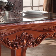 【精品】千匠一品 轻奢欧式优质橡木实木精致雕花钢化玻璃面1.6米餐桌长餐台F03-X