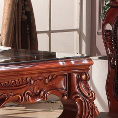 【精品】千匠一品 轻奢欧式优质橡木实木精致雕花钢化玻璃面1.6米餐桌长餐台F03-X