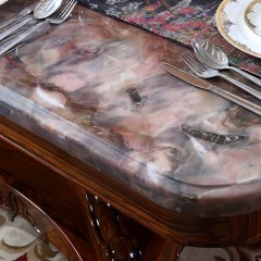 【精品】千匠一品 轻奢欧式进口乌金木实木天然大理石餐桌1.6M长方形餐桌1801-X