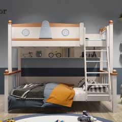 千匠一品 儿童房家具白腊木实木水性环保油漆床1.35米双层床GJ8818-X