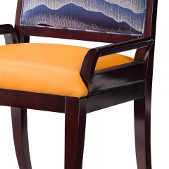 千匠一品新中式风格优质榉木多层实木板优质超纤皮真皮透气提花布餐椅MC10-D221-01-X