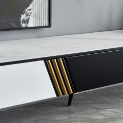 千匠一品 意式极简风格稳固碳素钢脚优质岩板板木2.0M电视柜8801-X