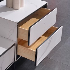 千匠一品意式极简风格稳固碳素钢脚优质岩板实木矮柜8808-X