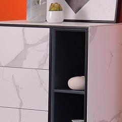 千匠一品意式极简风格稳固碳素钢脚优质岩板实木边柜8808-X