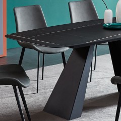 △【精品】千匠一品轻奢意式极简风格碳素钢黑砂框架优质岩板桌面餐桌1.4米伸缩功能餐台YS3-1027A-X