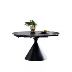 △【精品】千匠一品轻奢意式极简风格碳素钢黑砂框架优质岩板桌面餐桌1.35米旋转功能餐台YS3-LT1038-X