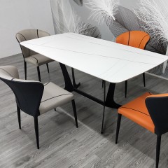 千匠一品 现代风格碳素钢黑砂框架优质铝饼岩板桌面餐桌1.4/1.6/1.8M摩登世家餐桌OY-8006-X