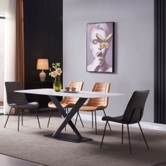 千匠一品 意式风格碳素钢黑砂框架优质铝饼岩板桌面餐桌1.4/1.6/1.8M阿方索餐桌OY-8001-X