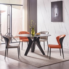 千匠一品 意式风格碳素钢黑砂框架优质铝饼岩板桌面餐桌1.2/1.3/1.5M麦斯威餐桌OY-9038-X
