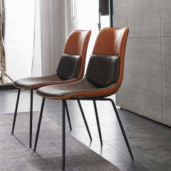 千匠一品 意式风格碳素钢黑砂框架优质西皮餐椅OY-637-X