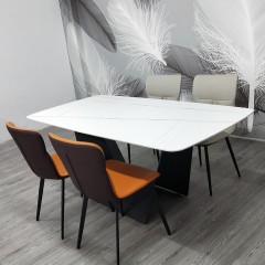 千匠一品 意式风格碳素钢黑砂框架优质铝饼岩板桌面餐桌1.4/1.6/1.8M克劳德餐桌OY-8009-X