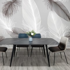 千匠一品 现代风格碳素钢黑砂框架优质铝饼岩板桌面餐桌1.4/1.6/1.8M塞尔特餐桌OY-8011-X