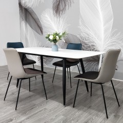 千匠一品 现代风格碳素钢黑砂框架优质铝饼岩板桌面餐桌1.4/1.6/1.8M塞尔特餐桌OY-8011-X