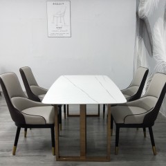 千匠一品 意式风格玫瑰金框架优质铝饼岩板桌面餐桌1.4/1.6/1.8M麦尔斯餐桌OY-8021-X