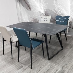 千匠一品 现代风格碳素钢黑砂框架优质铝饼岩板桌面餐桌1.4/1.6/1.8M柏格餐桌OY-8024-X