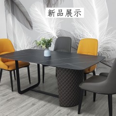 千匠一品 意式轻奢风格碳素钢黑砂框架优质铝饼岩板桌面餐桌1.4/1.6/1.8M洛伊德餐桌OY-8051