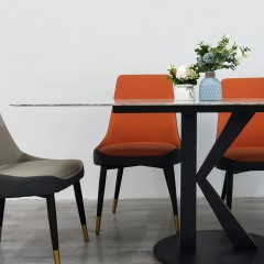 千匠一品现代意式轻奢风格碳素钢黑砂框架优质铝饼岩板桌面餐桌1.4/1.6/1.8M加弗利餐桌OY-8054-X