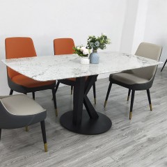 千匠一品现代意式轻奢风格碳素钢黑砂框架优质铝饼岩板桌面餐桌1.4/1.6/1.8M加弗利餐桌OY-8054-X