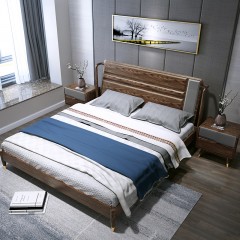 △千匠一品北欧风格优质橡木+白蜡木贴皮+大宝油漆+黄铜+松木床板条1.8M 1.5M床B805-B
