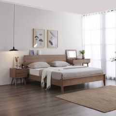 千匠一品北欧风格极简白蜡木+实木多层板+松木排骨架床W01s-C