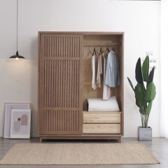 千匠一品 意式极简白蜡木+多层实木板衣柜W15-C