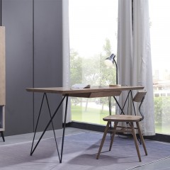 △千匠一品意式极简白蜡木+实木多层板+铁架书桌H7001-C