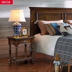千匠一品 美式风格金丝檀木框架+辅材橡胶木+多层实木板床头柜9803#-C