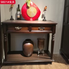 千匠一品 美式风格金丝檀木框架+辅材橡胶木+多层实木板玄关9801#-C