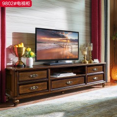 千匠一品 美式风格金丝檀木框架+辅材橡胶木+多层实木板1.8M电视柜9802#-C