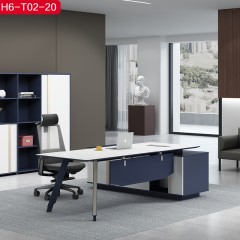 千匠一品简约风格绅士蓝+珍珠白2M办公桌H6-T02-20-C