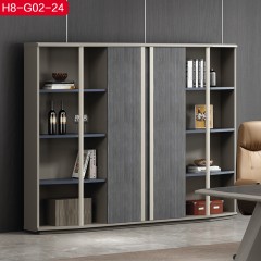 千匠一品简约风格卡其灰+银丝梨木2.4M文件柜H8-G02-24-C