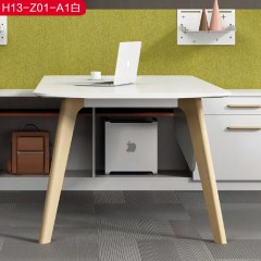 千匠一品简约风格进口暖白+白蜡木3.1M白办公桌组合H13-Z01-1-C