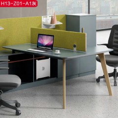 千匠一品简约风格进口暖白+白蜡木3.1M灰办公桌组合H13-Z01-1-C