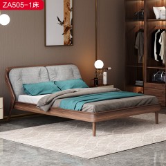 △【精品】千匠一品 轻奢新中式亲肤棉麻+高密度海绵+进口松木床板+乌丝檀木1.8床-ZA505-1-J