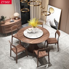 △【精品】千匠一品 轻奢新中式面板侧板贴乌金木薄片+乌丝檀木+岩板转盘+乌金木1.3M圆餐台-ZT502-J