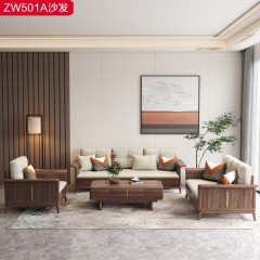 △【精品】千匠一品 轻奢新中式乌丝檀木+多层实木贴乌金薄片+超纤皮+高密度海绵+优质五金沙发-ZW501-J