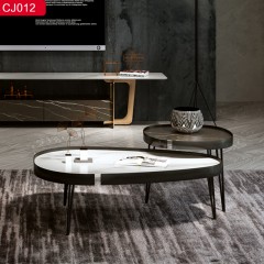 【精品】千匠一品轻奢现代风格优质碳素钢+喷砂黑色颜色+岩板1.65m带边框异形茶几-CJ012-J