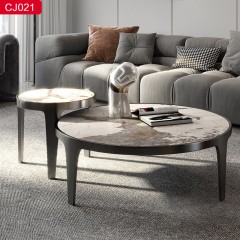 【精品】千匠一品轻奢现代风格优质不锈钢+镀拉丝黑枪哑+封釉+岩板1.1m茶几-CJ021-J