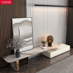 【精品】千匠一品轻奢现代风格优质不锈钢镀钛金+环保板烤漆柜+岩板1.8-2.6m电视柜-CZ033-J