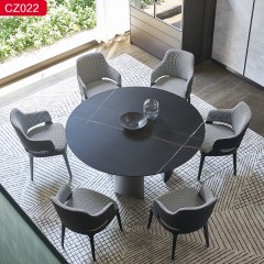 【精品】千匠一品轻奢现代风格优质不锈钢拉丝+真空镀灰钢颜色+岩板1.3m1.4m1.5m1.6m餐桌-CZ022-J