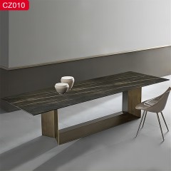 △【精品】千匠一品轻奢现代风格优质碳素钢+喷砂黑色颜色+岩板1.6m 1.8m 2m 2.2m 2.4m餐桌-CZ010-J