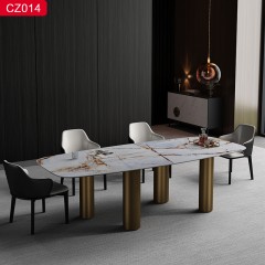 【精品】千匠一品轻奢现代风格优质不锈钢拉丝+真空镀古铜颜色+岩板2.4m 2.6m 2.8m餐桌-CZ014-J