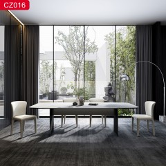 【精品】千匠一品轻奢现代风格优质碳素钢+喷砂黑色颜色+岩板1.6m/1.8m/2m/2.2m/2.4m/2.6m餐桌-CZ016-J