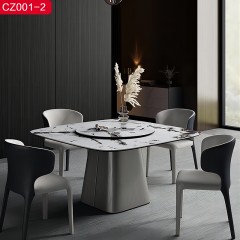 千匠一品 现代风格优质不锈钢拉丝+真空镀灰钢颜色+岩板1.2m 1.35m 1.5m餐桌-CZ001-2-J