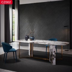 【精品】千匠一品轻奢现代风格优质不锈钢拉丝+真空镀钛金颜色+岩板1.4m1.6m1.8m2m2.2m2.4m北欧餐桌-CZ002-J