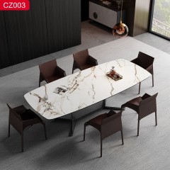 【精品】千匠一品轻奢现代风格优质不锈钢拉丝+真空镀灰钢颜色+岩板+钢化玻璃1.4m 1.6m 1.8m 2m 2.2m钢化玻璃餐桌-CZ003-J