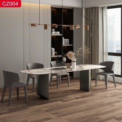 【精品】千匠一品轻奢现代风格优质不锈钢拉丝+真空镀灰钢颜色+岩板+钢化玻璃1.4m 1.6m 1.8m 2m 2.2m 2.4m半圆餐桌-CZ004-J